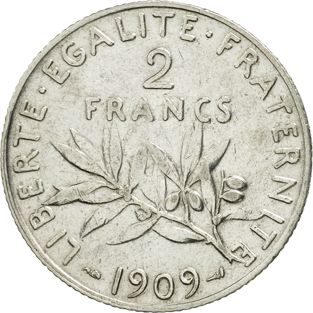 Coin, France, Semeuse, 2 Francs, 1909, Paris, AU(50-53), Silver, KM:845.1