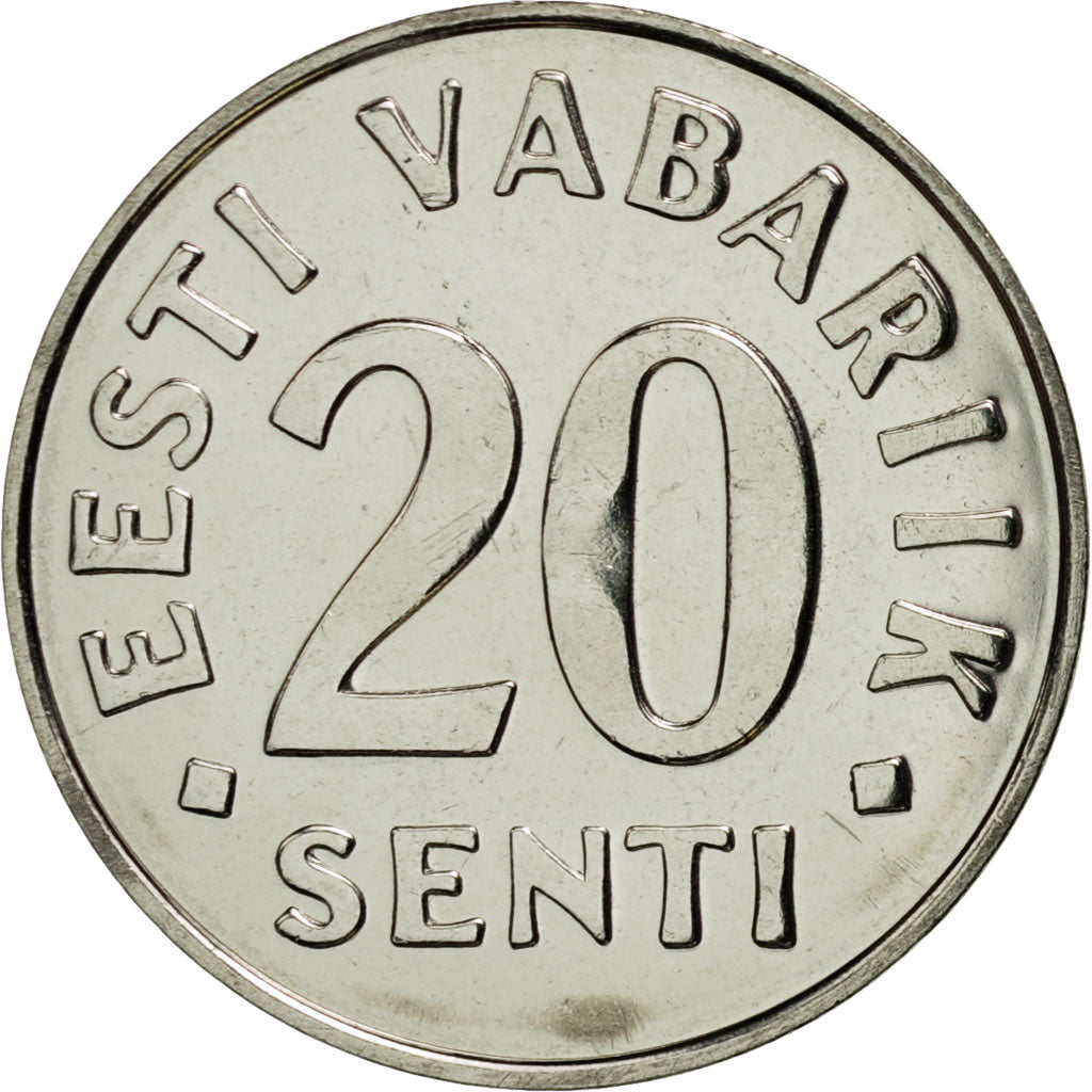 Moneda, Estonia, 20 Senti, 1999, no mint, FDC, Níquel chapado en acero, KM:23a