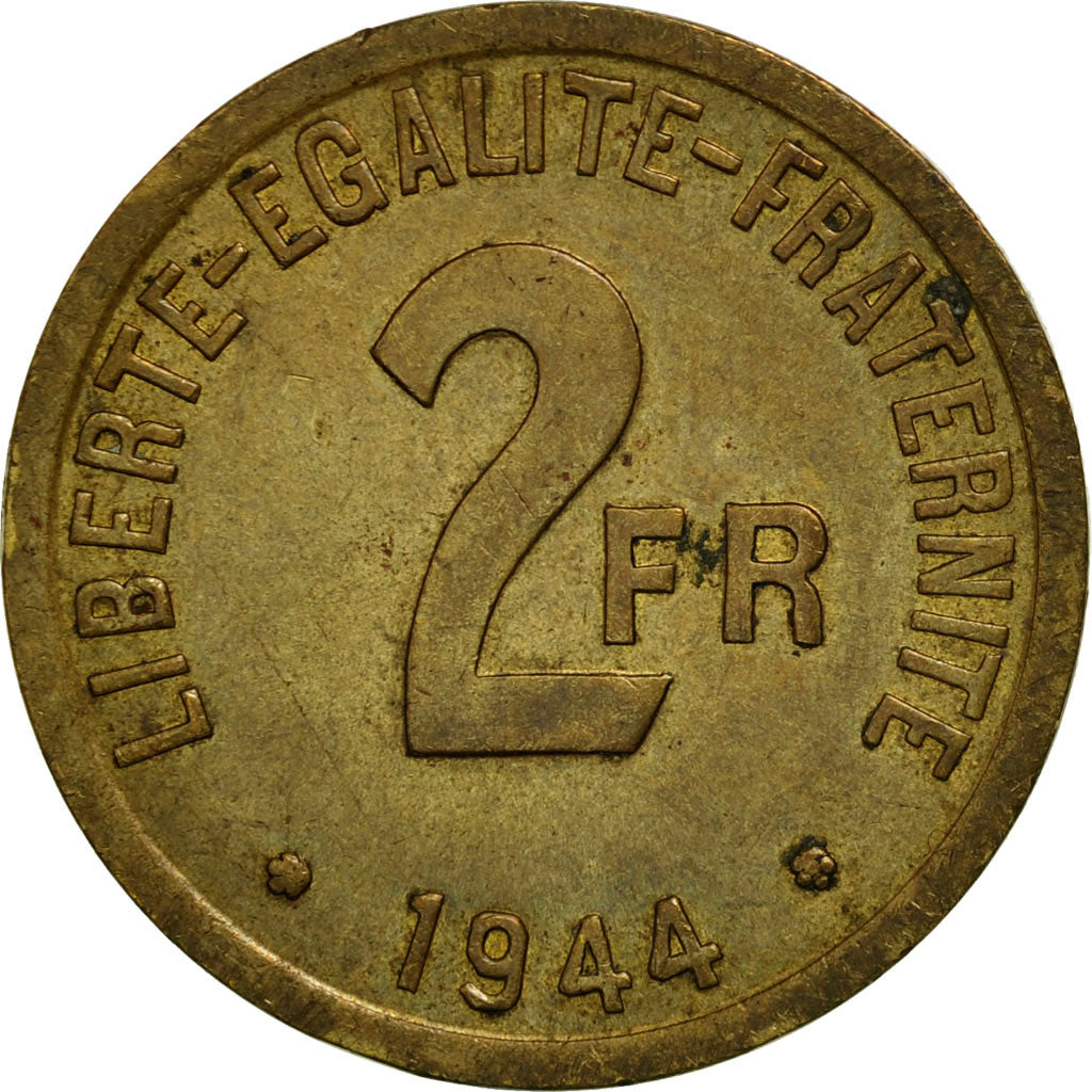 Monnaie, France, France Libre, 2 Francs, 1944, Philadelphie, TTB+, Laiton
