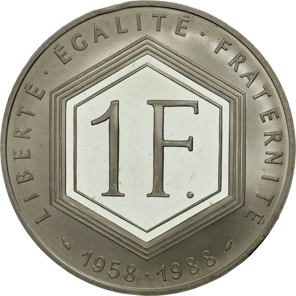 Coin, France, Charles de Gaulle, Franc, 1988, MS(63), Silver, KM:978