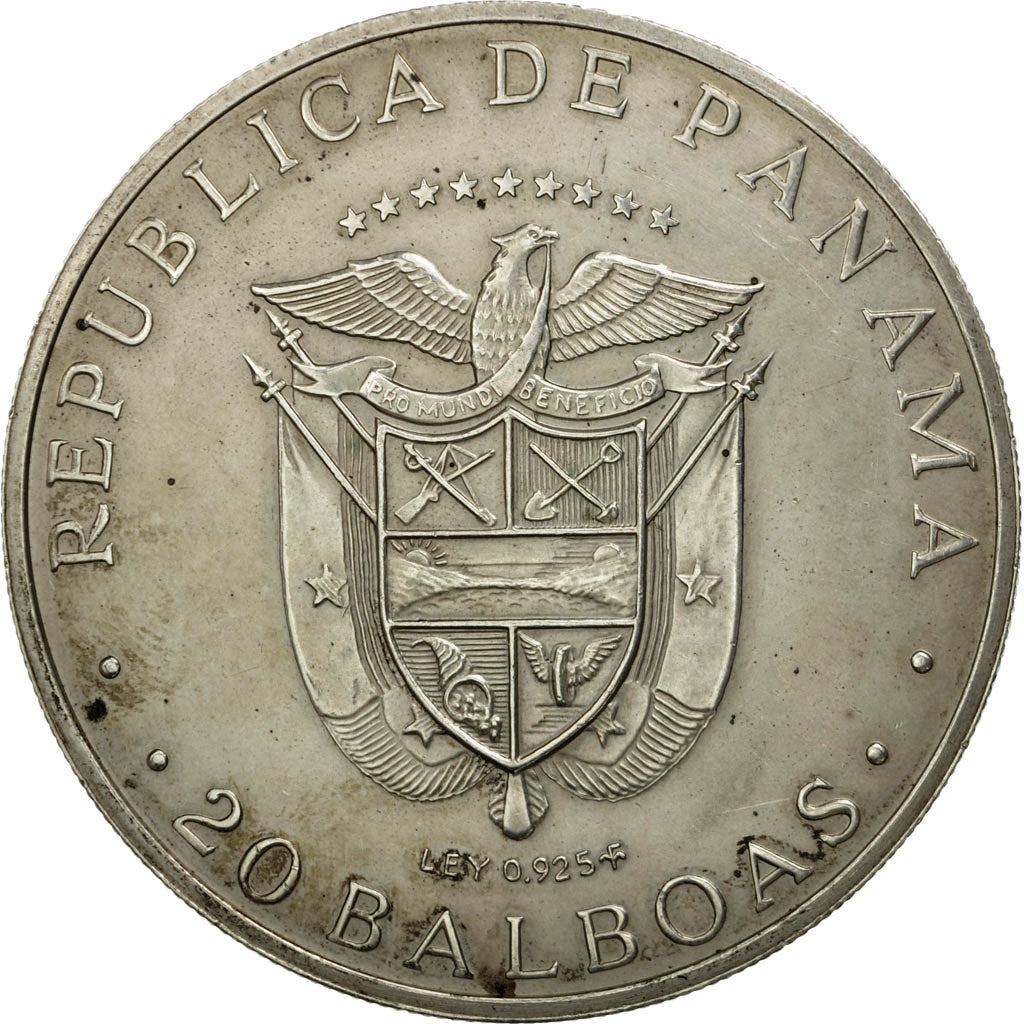 Coin, Panama, 20 Balboas, 1974, U.S. Mint, AU(50-53), Silver, KM:31
