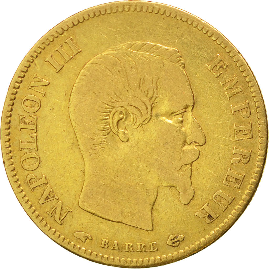 France, Napoleon III, 10 Francs, 1857, Paris, VF(30-35), Gold, KM 784.3