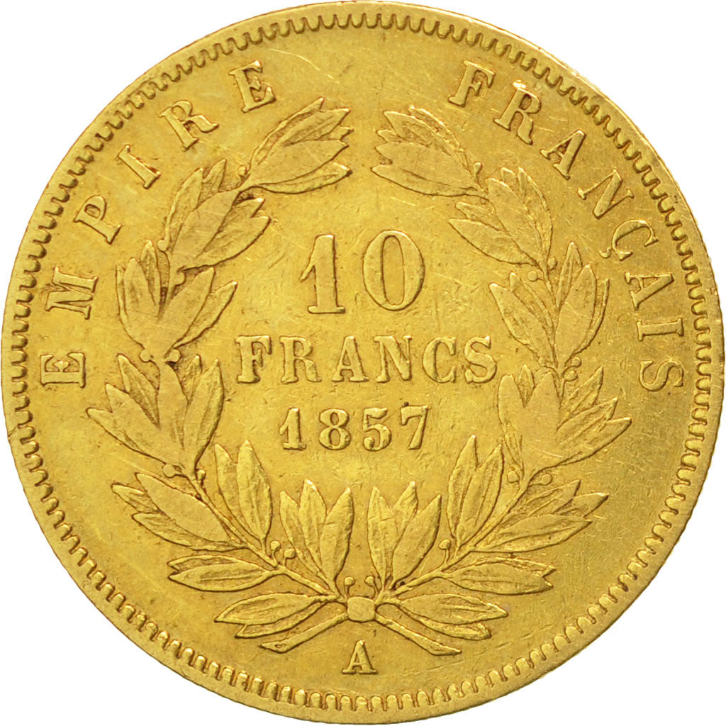 France, Napoleon III, 10 Francs, 1857, Paris, VF(30-35), Gold, KM 784.3