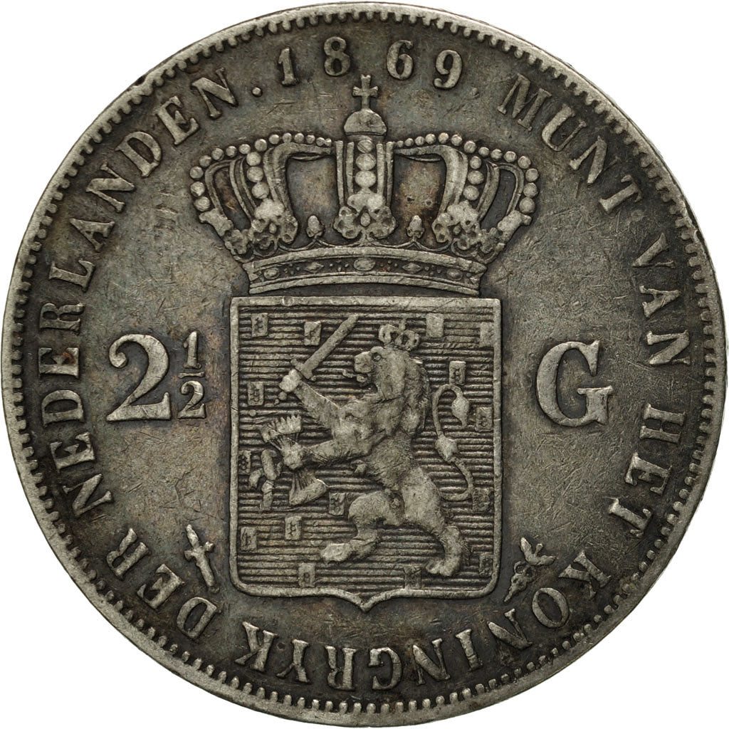Netherlands, William III, 2-1/2 Gulden, 1869, EF(40-45), Silver, KM:82