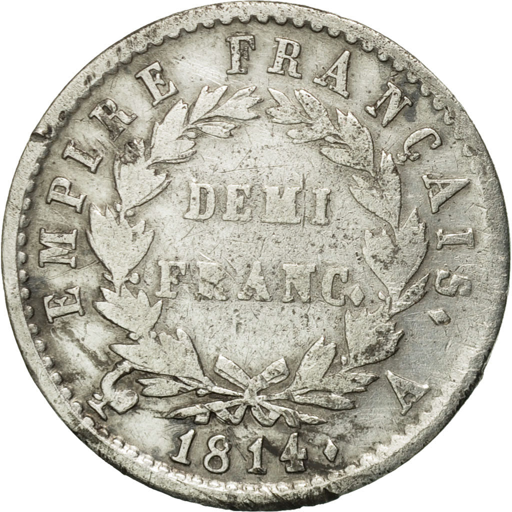 Coin, France, Napoléon I, 1/2 Franc, 1814, Paris, VF(20-25), Silver, KM:691.1