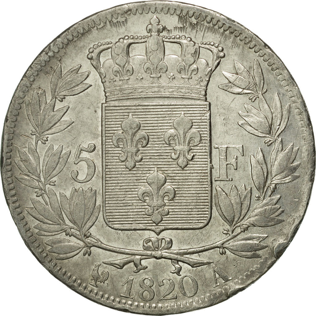 France, Louis XVIII, 5 Francs, 1820, Paris, EF(40-45), Silver, KM 711.1