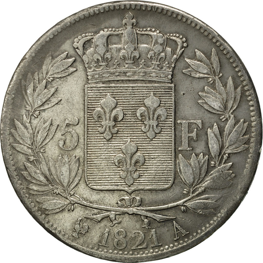 France, Louis XVIII, 5 Francs, 1821, Paris, EF(40-45), Silver, KM 711.1