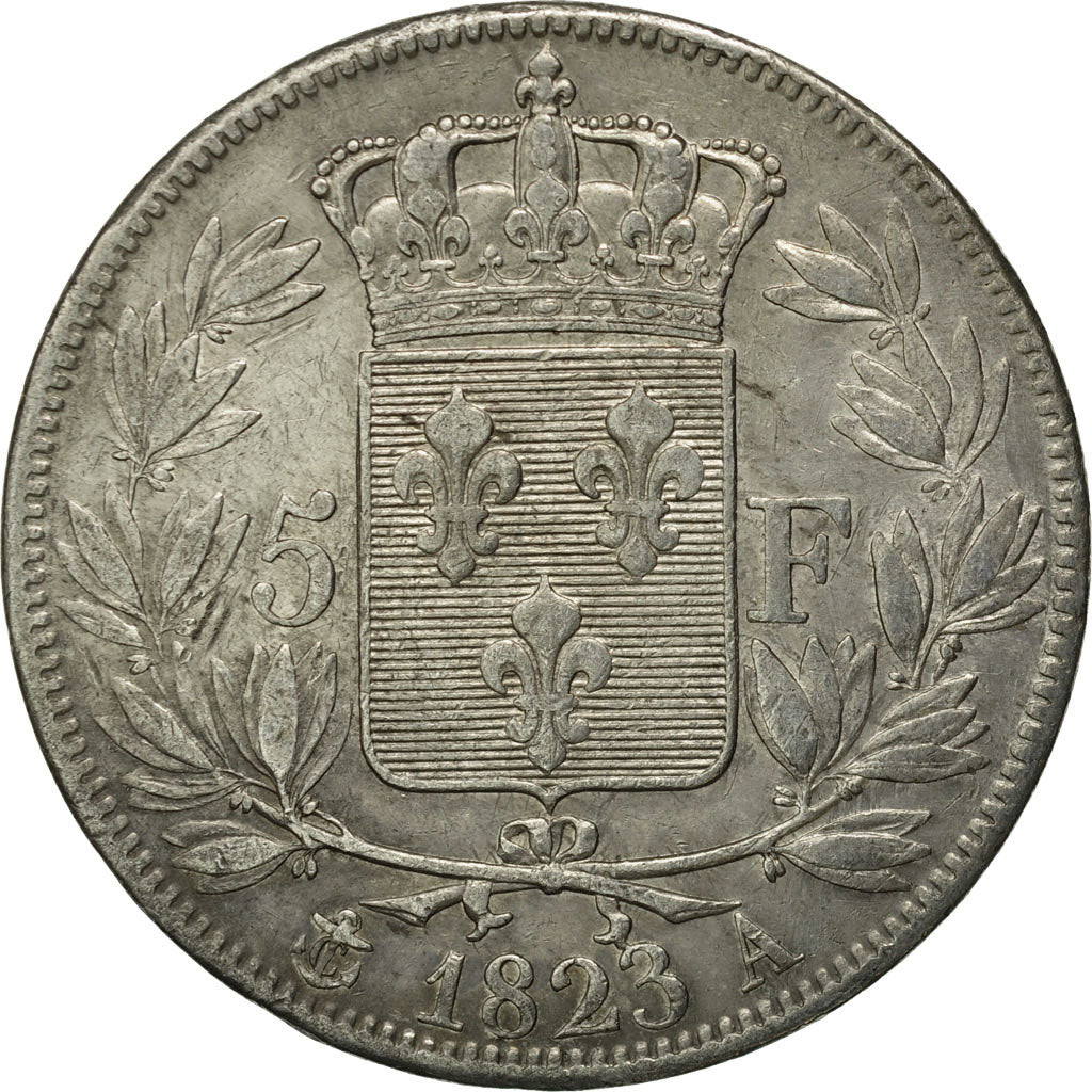 France, Louis XVIII, 5 Francs, 1823, Paris, EF(40-45), Silver, KM 711.1