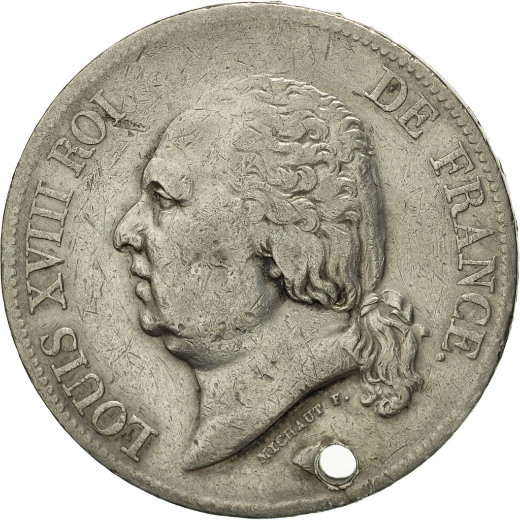 France, Louis XVIII, 5 Francs, 1824, Lille, VF(20-25), Silver, KM 711.13