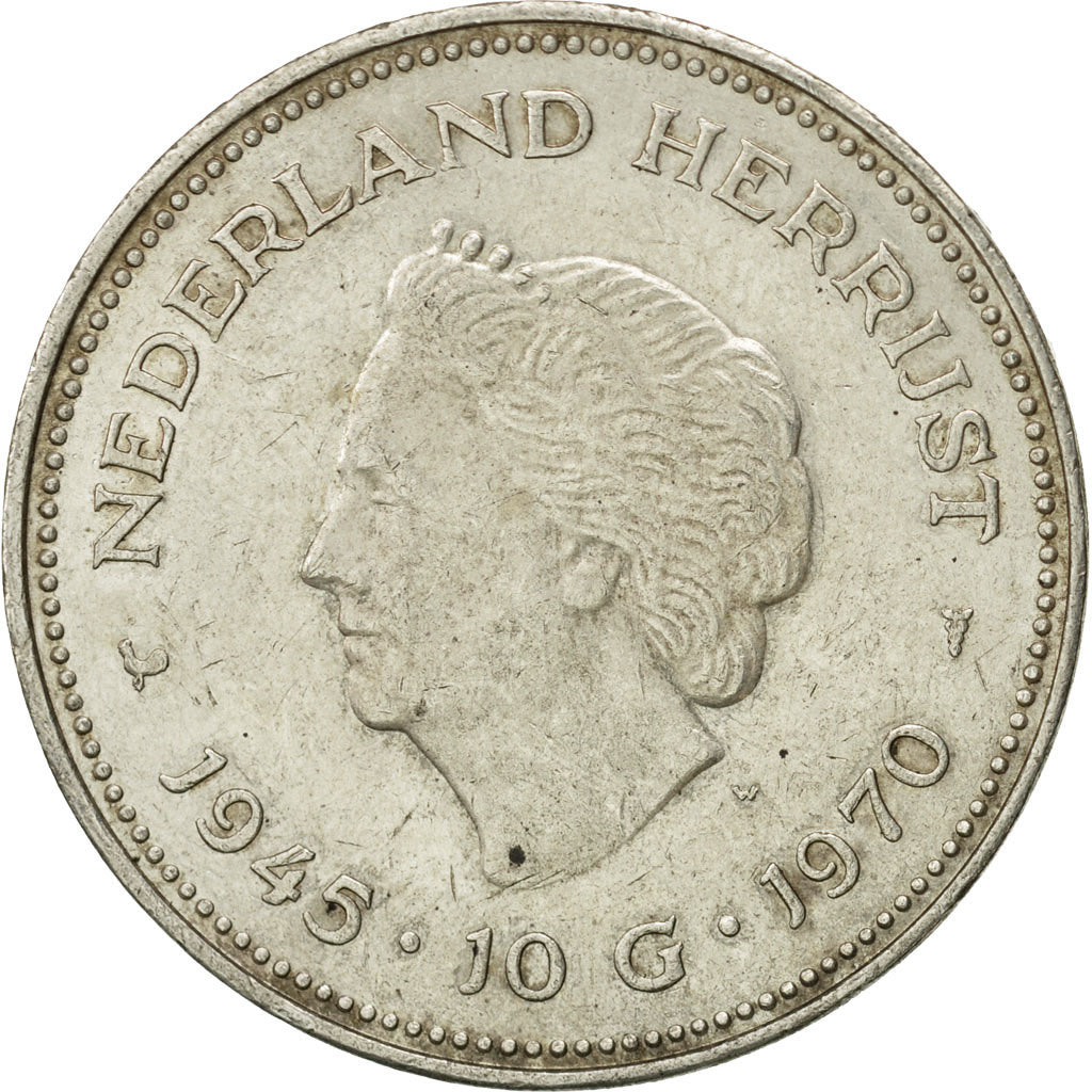 Münze, Niederlande, Juliana, 10 Gulden, 1970, SS, Silber, KM:195