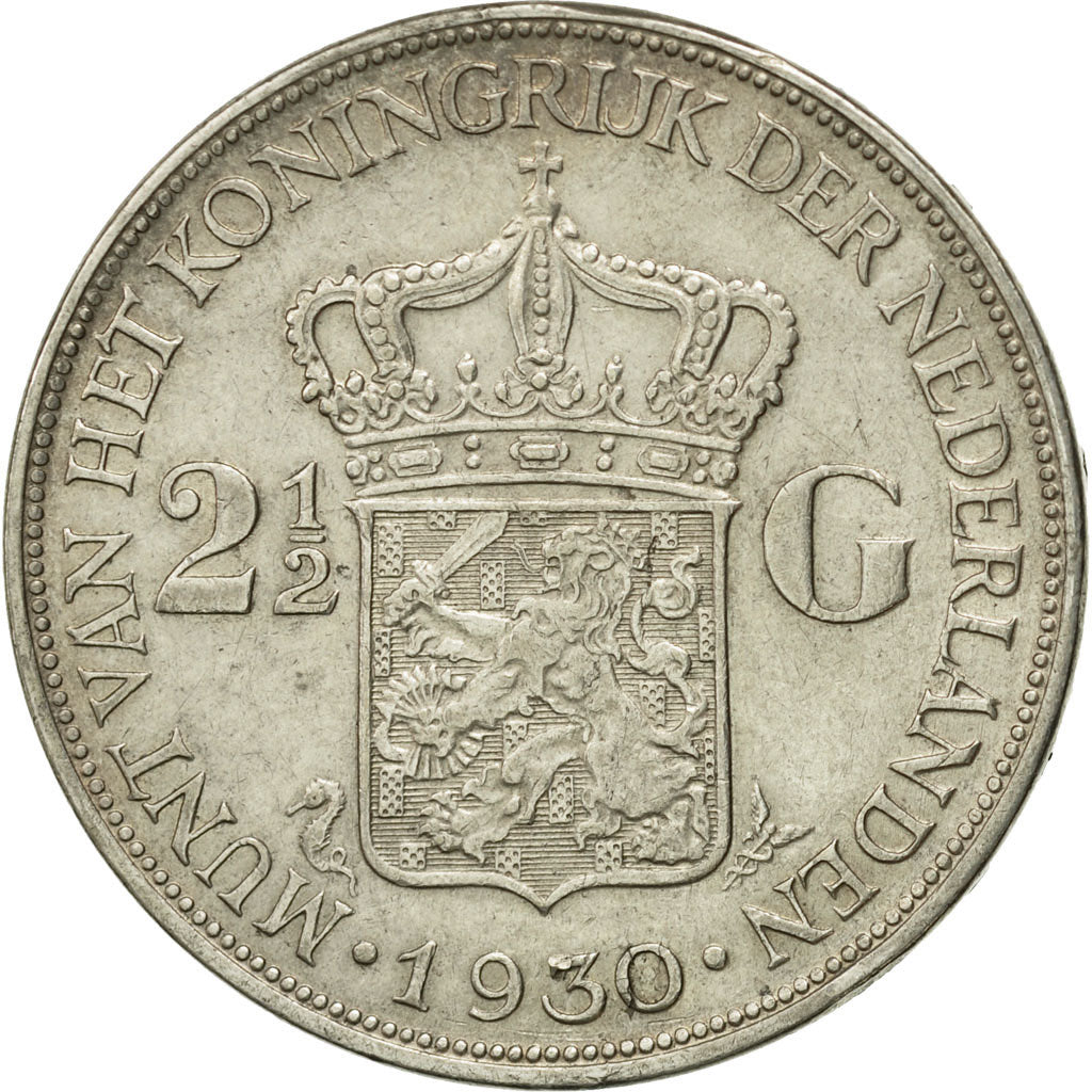 Coin, Netherlands, Wilhelmina I, 2-1/2 Gulden, 1930, EF(40-45), Silver, KM:165