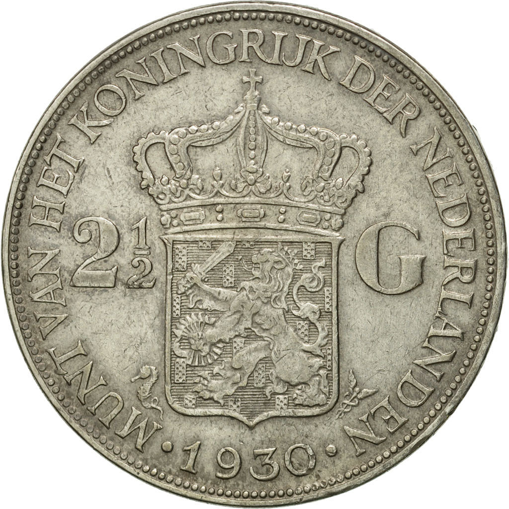 Coin, Netherlands, Wilhelmina I, 2-1/2 Gulden, 1930, EF(40-45), Silver, KM:165