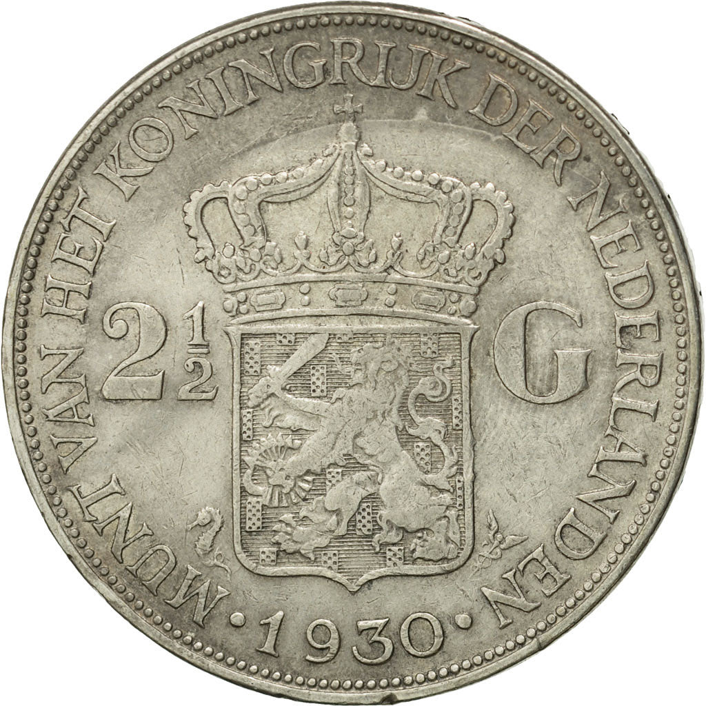 Coin, Netherlands, Wilhelmina I, 2-1/2 Gulden, 1930, EF(40-45), Silver, KM:165