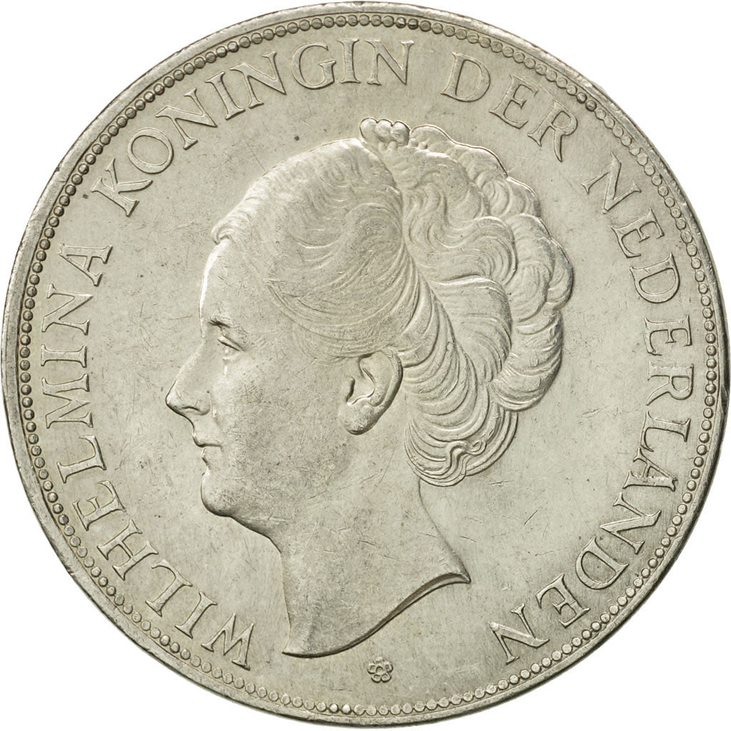 Coin, Netherlands, Wilhelmina I, 2-1/2 Gulden, 1929, AU(50-53), Silver, KM:165