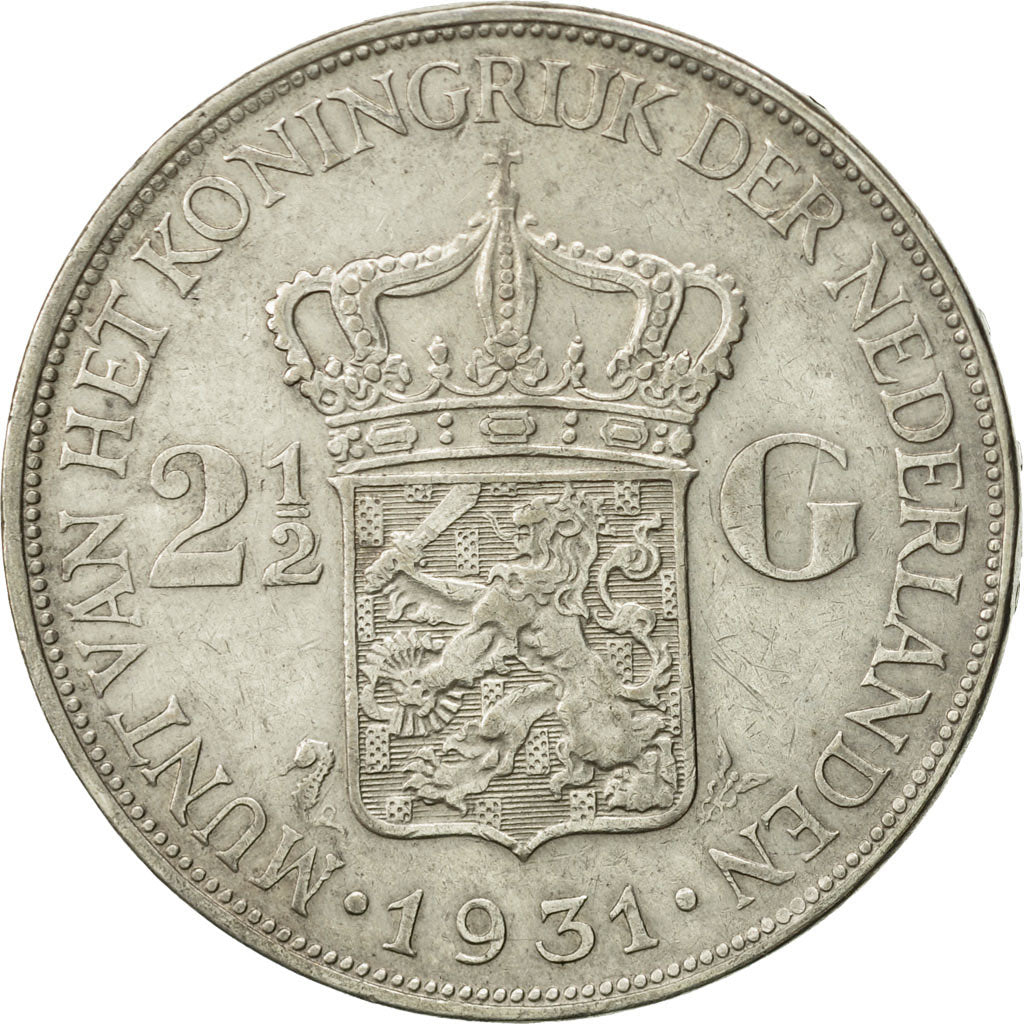 Coin, Netherlands, Wilhelmina I, 2-1/2 Gulden, 1931, EF(40-45), Silver, KM:165