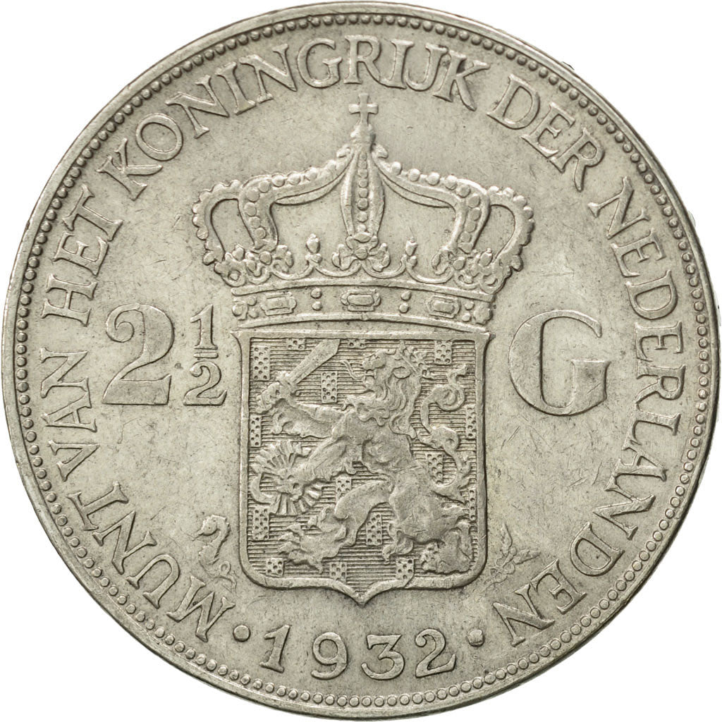 Coin, Netherlands, Wilhelmina I, 2-1/2 Gulden, 1932, EF(40-45), Silver, KM:165
