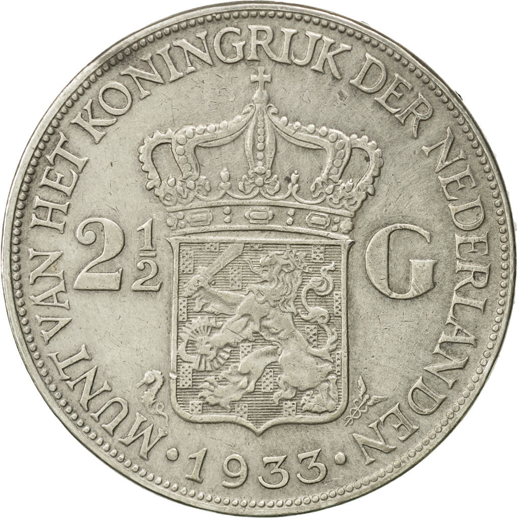 Coin, Netherlands, Wilhelmina I, 2-1/2 Gulden, 1933, EF(40-45), Silver, KM:165