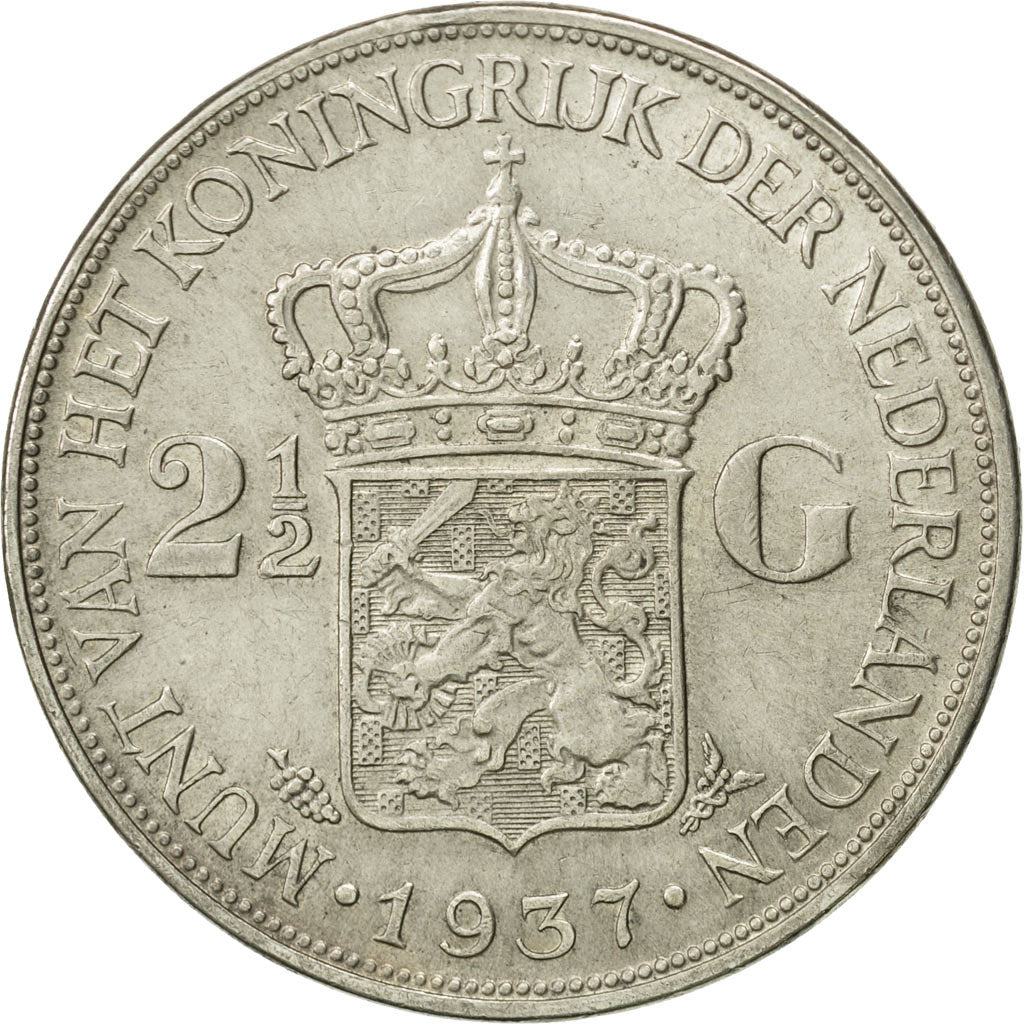 Coin, Netherlands, Wilhelmina I, 2-1/2 Gulden, 1937, EF(40-45), Silver, KM:165