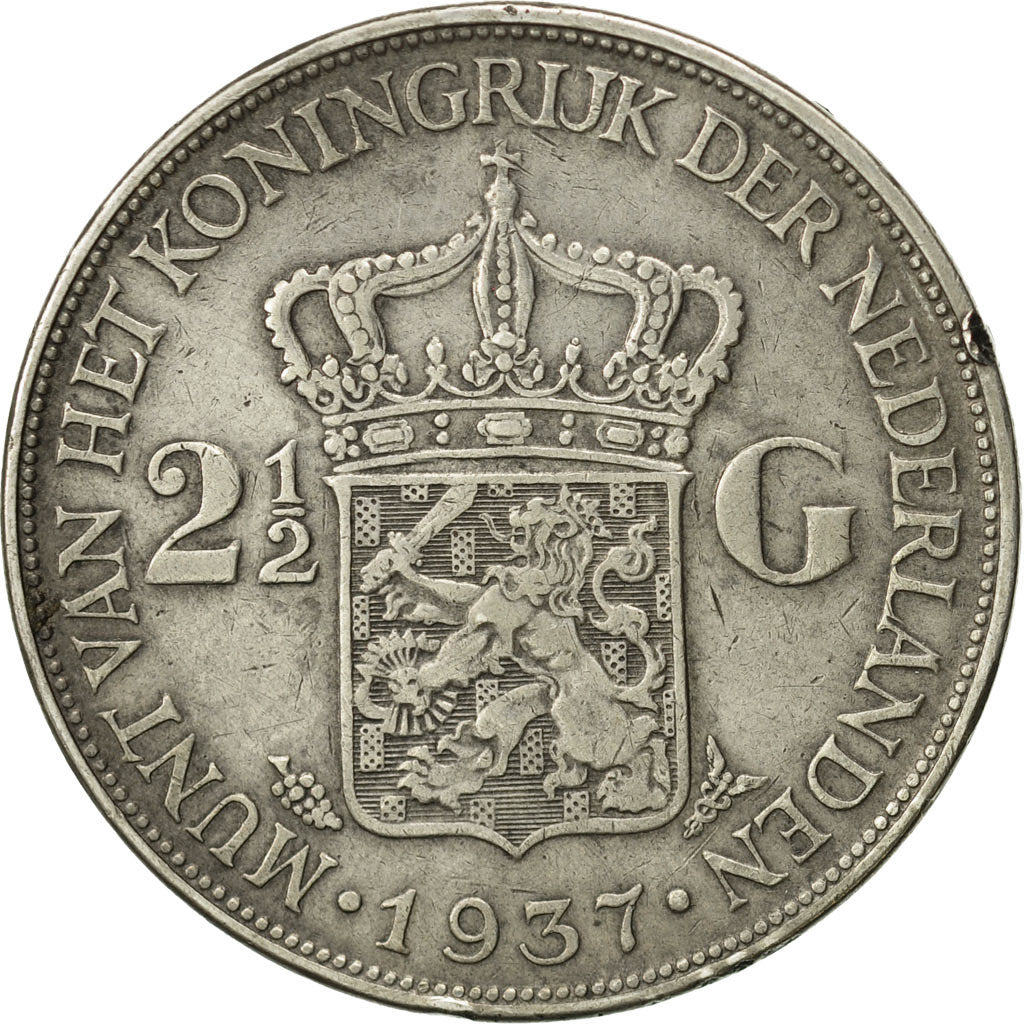 Coin, Netherlands, Wilhelmina I, 2-1/2 Gulden, 1937, VF(30-35), Silver, KM:165
