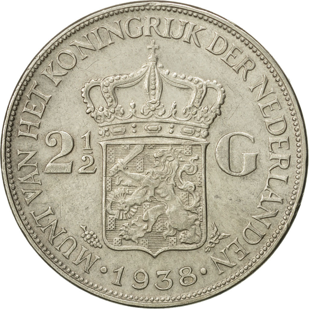 Netherlands, Wilhelmina I, 2-1/2 Gulden, 1938, EF(40-45), Silver, KM:165