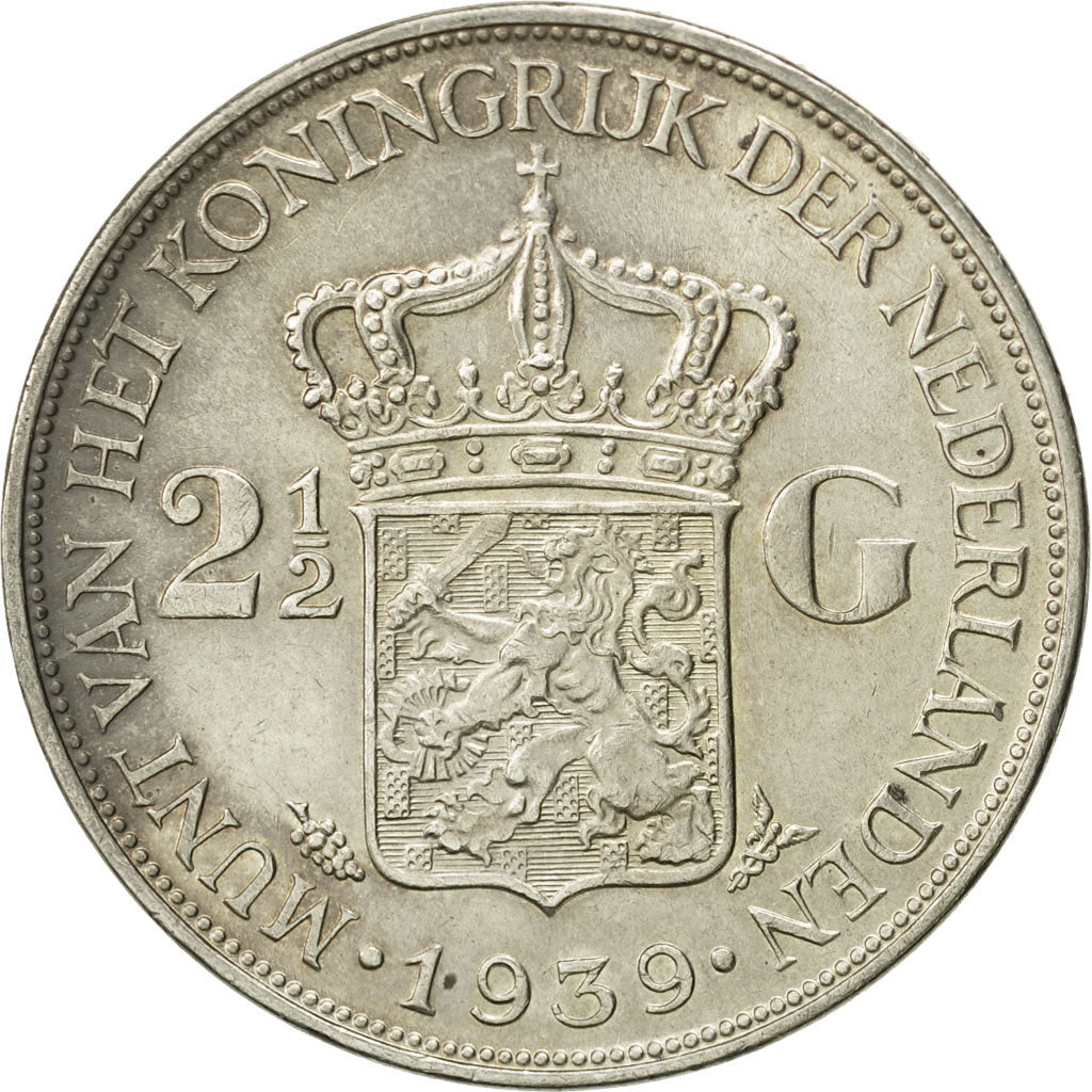 Netherlands, Wilhelmina I, 2-1/2 Gulden, 1939, AU(50-53), Silver, KM:165