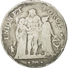Coin, France, Union et Force, 5 Francs, 1796, Bordeaux, F(12-15), Silver