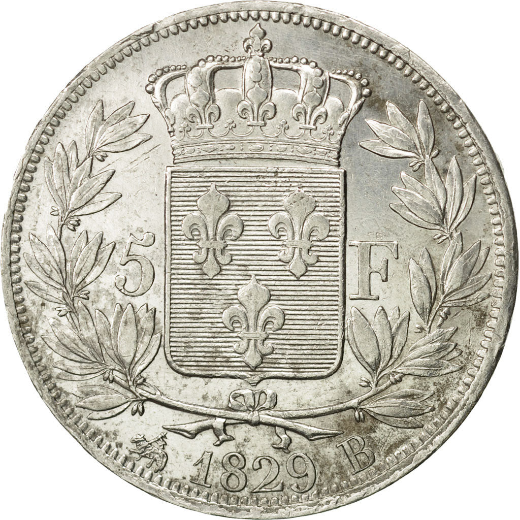 Coin, France, Charles X, 5 Francs, 1829, Rouen, EF(40-45), Silver, KM:728.2