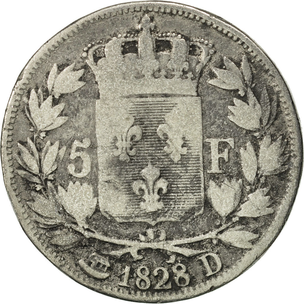 Frankreich, Charles X, 5 Francs, 1828, Lyon, SGE+, Silber, KM:728.4, Gadoury:644