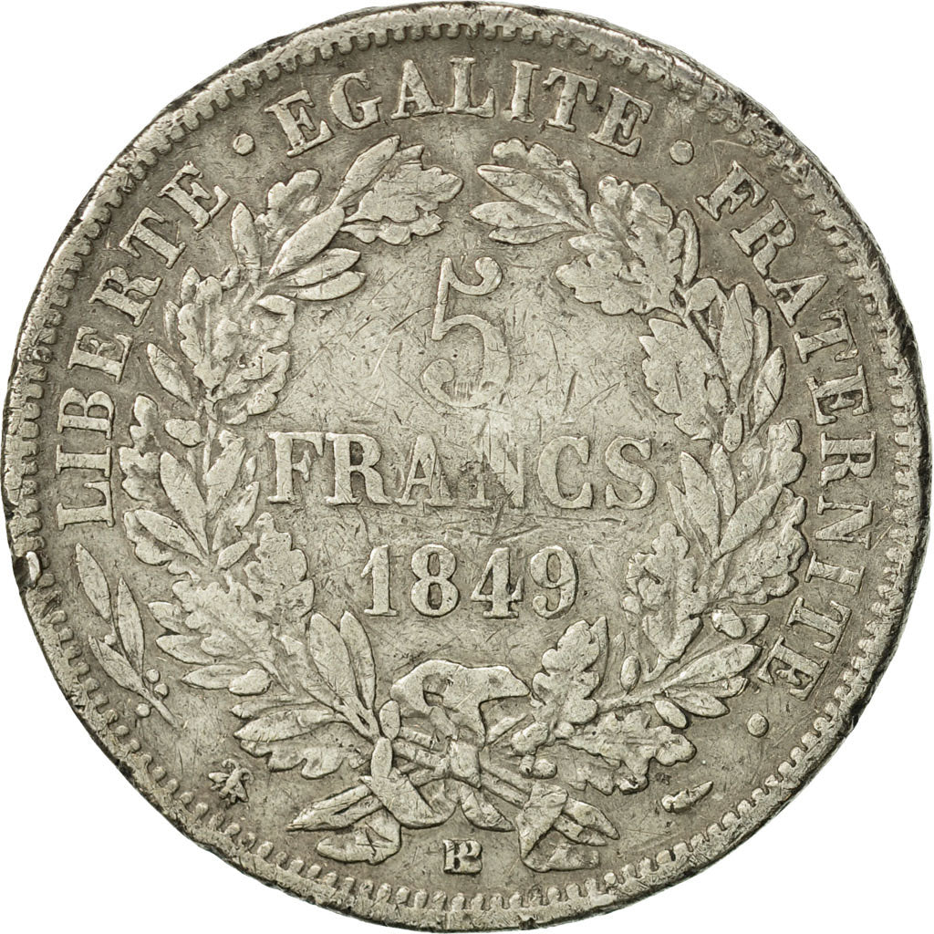 Coin, France, Cérès, 5 Francs, 1849, Strasbourg, VF(20-25), Silver, KM:761.2