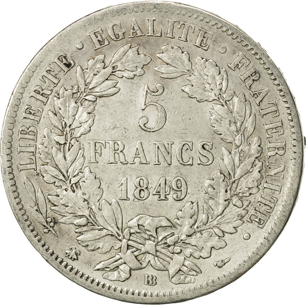 Coin, France, Cérès, 5 Francs, 1849, Strasbourg, VF(30-35), Silver, KM:761.2