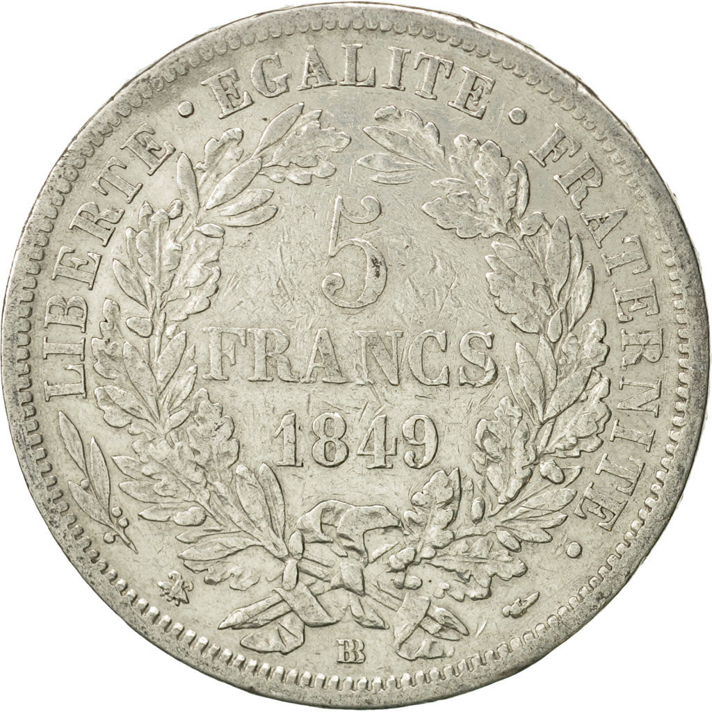 Coin, France, Cérès, 5 Francs, 1849, Strasbourg, VF(30-35), Silver, KM:761.2
