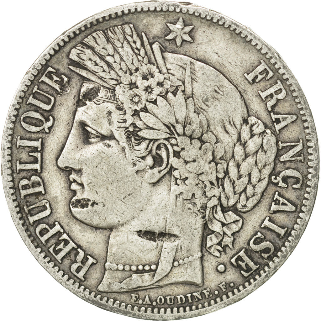 Coin, France, Cérès, 5 Francs, 1850, Strasbourg, VF(20-25), Silver, KM:761.2