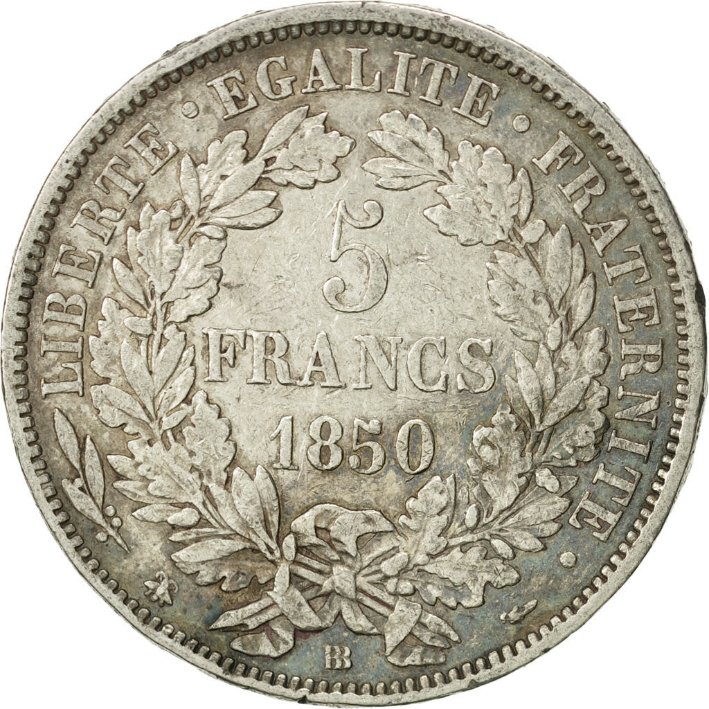 Münze, Frankreich, Cérès, 5 Francs, 1850, Strasbourg, S+, Silber, KM:761.2