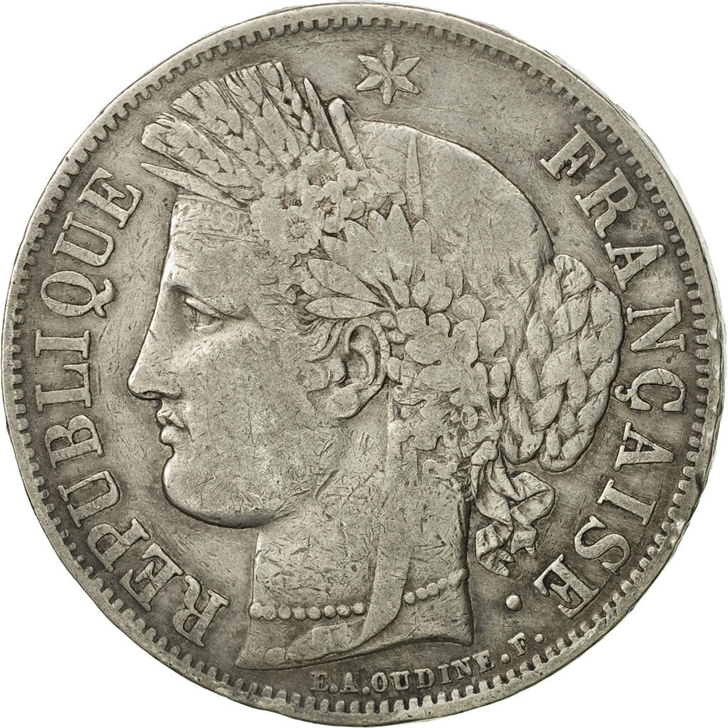Coin, France, Cérès, 5 Francs, 1850, Strasbourg, VF(30-35), Silver, KM:761.2