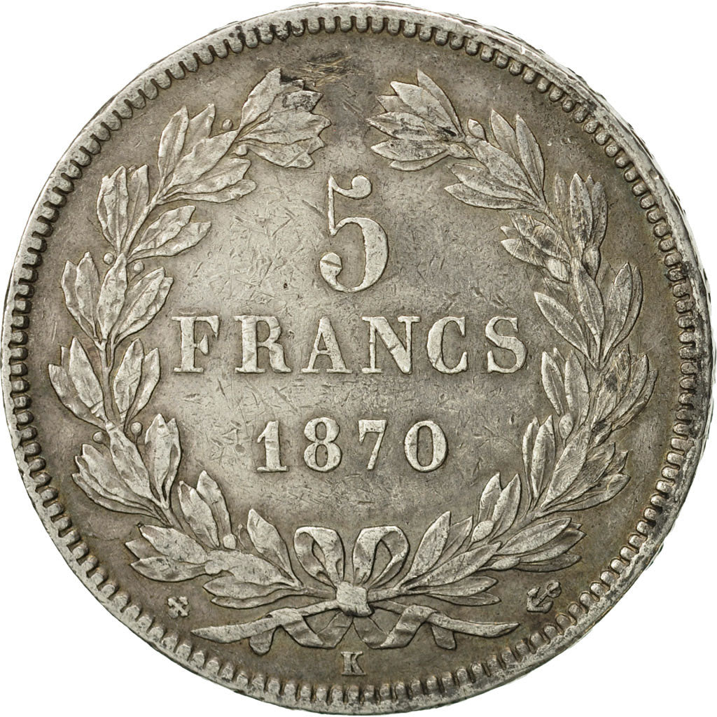 Munten, Frankrijk, Cérès, 5 Francs, 1870, Bordeaux, FR+, Zilver, KM:818.2