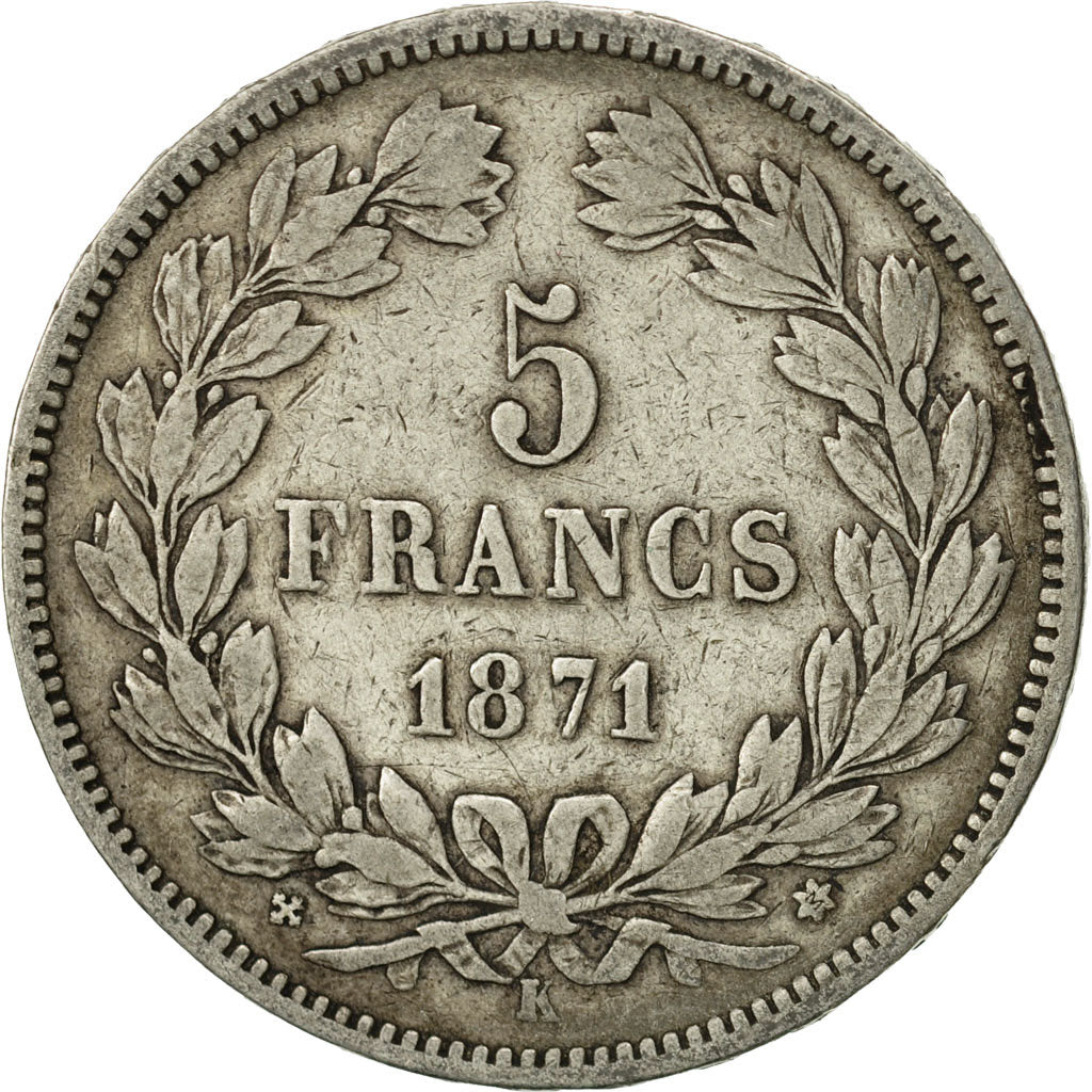 France, Cérès, 5 Francs, 1871, Bordeaux, TB+, Argent, KM:818.2, Gadoury:742