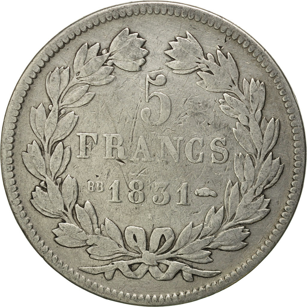 Coin, France, Louis-Philippe, 5 Francs, 1831, Strasbourg, VF(20-25), Silver