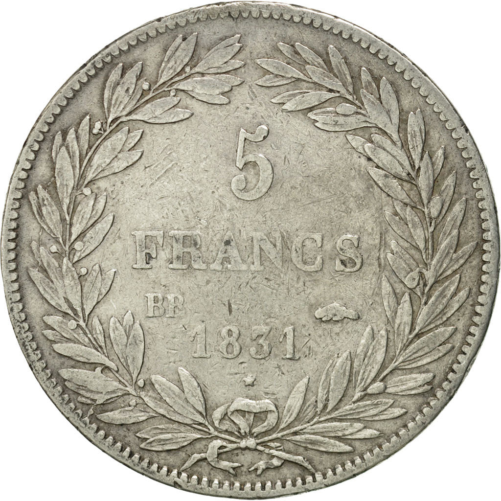 Coin, France, Louis-Philippe, 5 Francs, 1831, Strasbourg, VF(30-35), Silver