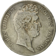 Moneta, Francia, Louis-Philippe, 5 Francs, 1830, Paris, MB+, Argento, KM:737.1