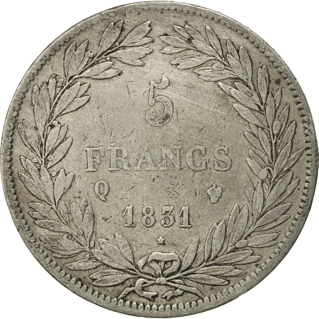 Moneta, Francia, Louis-Philippe, 5 Francs, 1831, Perpignan, MB, Argento
