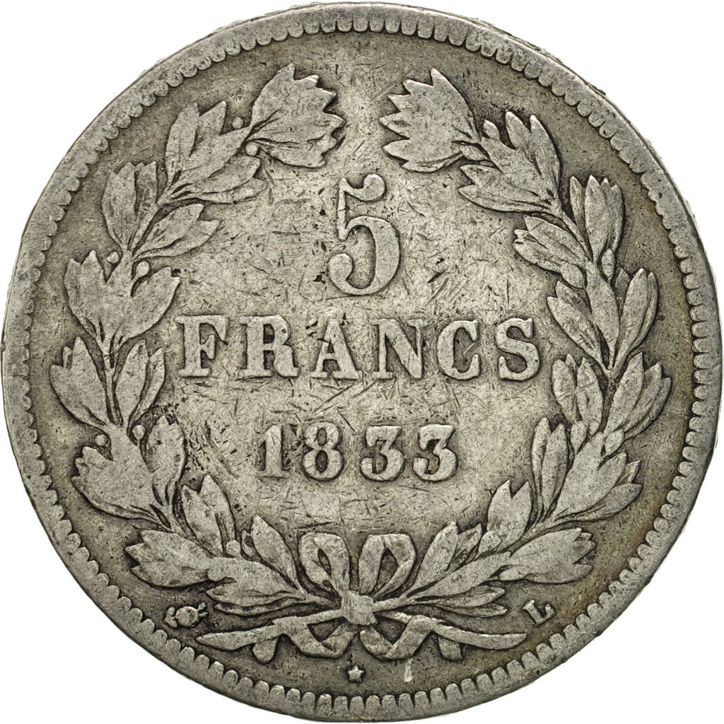 Münze, Frankreich, Louis-Philippe, 5 Francs, 1833, Bayonne, S, Silber