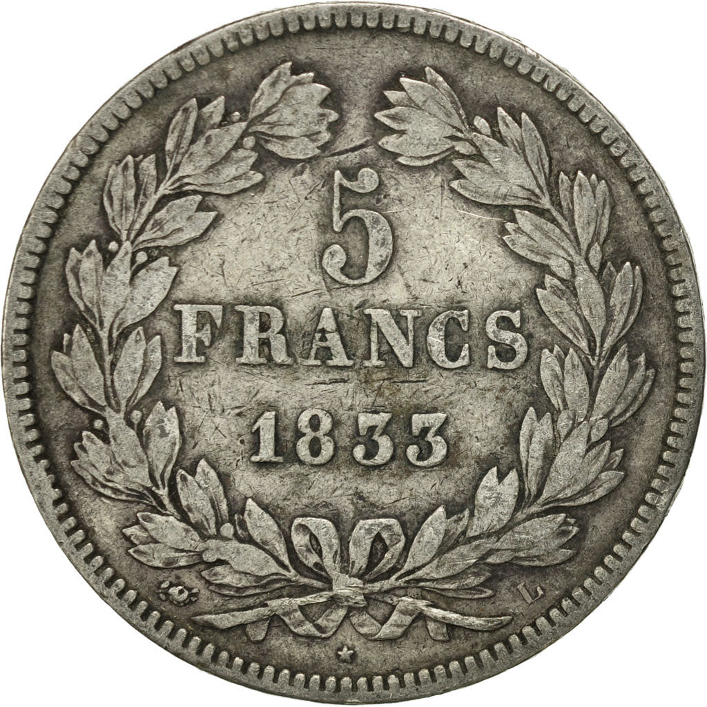 France, Louis-Philippe, 5 Francs, 1833, Bayonne, VF(30-35), Silver, KM:749.8