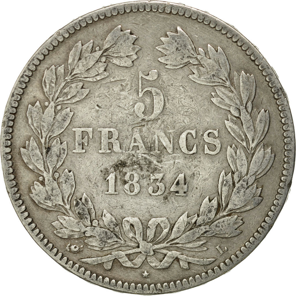 Monnaie, France, Louis-Philippe, 5 Francs, 1834, Bayonne, TB, Argent, KM:749.8