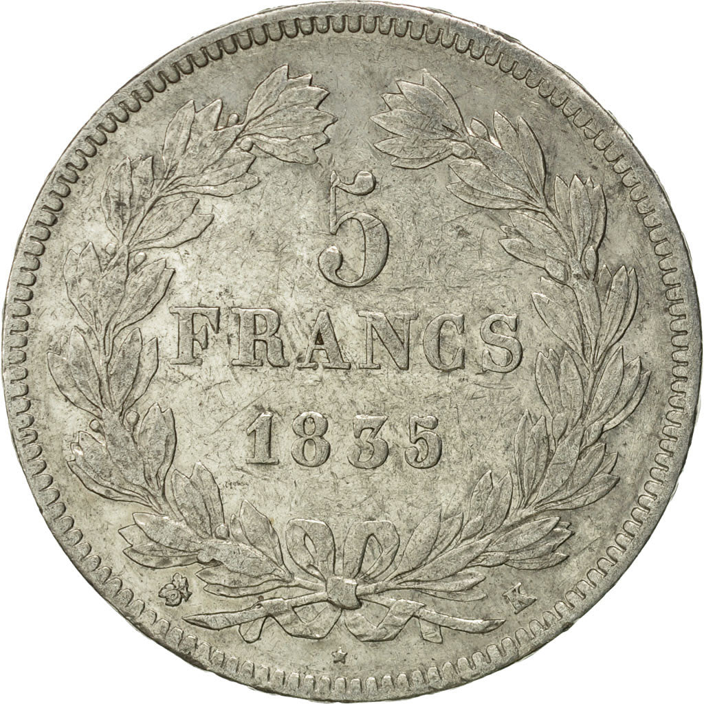 Coin, France, Louis-Philippe, 5 Francs, 1835, Bordeaux, EF(40-45), Silver