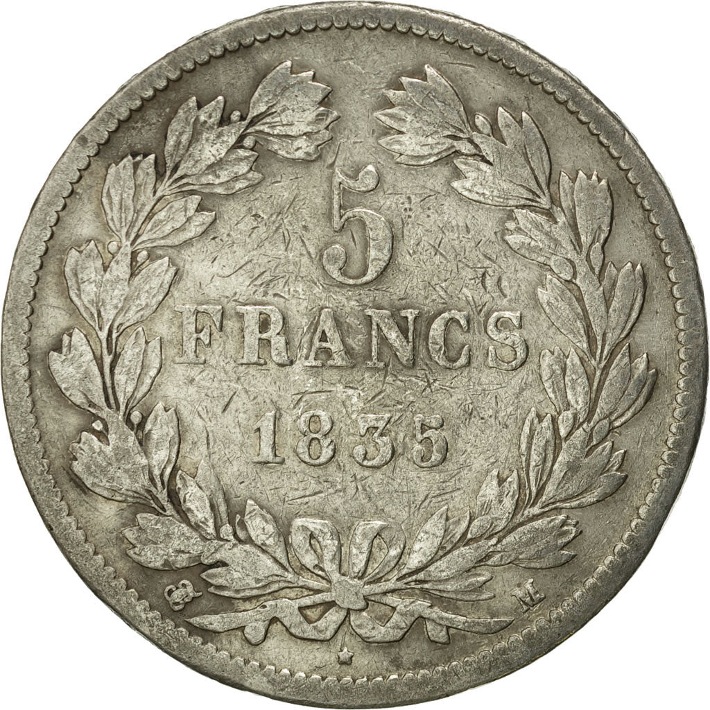 Moneta, Francia, Louis-Philippe, 5 Francs, 1835, Toulouse, MB, Argento