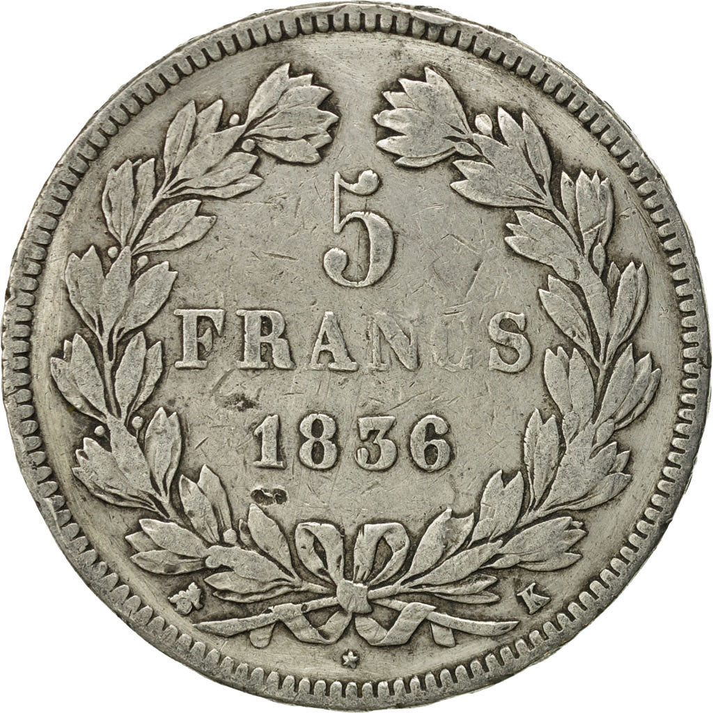 Monnaie, France, Louis-Philippe, 5 Francs, 1836, Bordeaux, TB+, Argent
