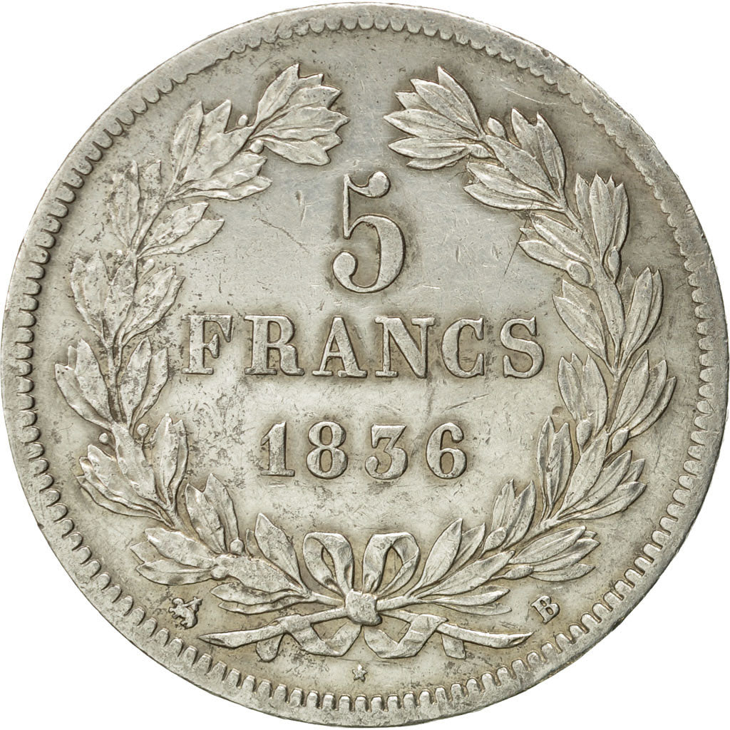 France, Louis-Philippe, 5 Francs, 1836, Rouen, AU(50-53), Silver, KM:749.2