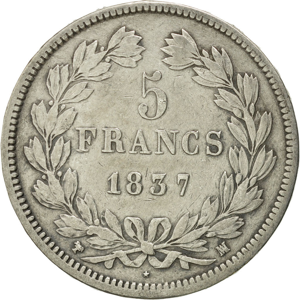 Munten, Frankrijk, Louis-Philippe, 5 Francs, 1837, Marseille, FR+, Zilver