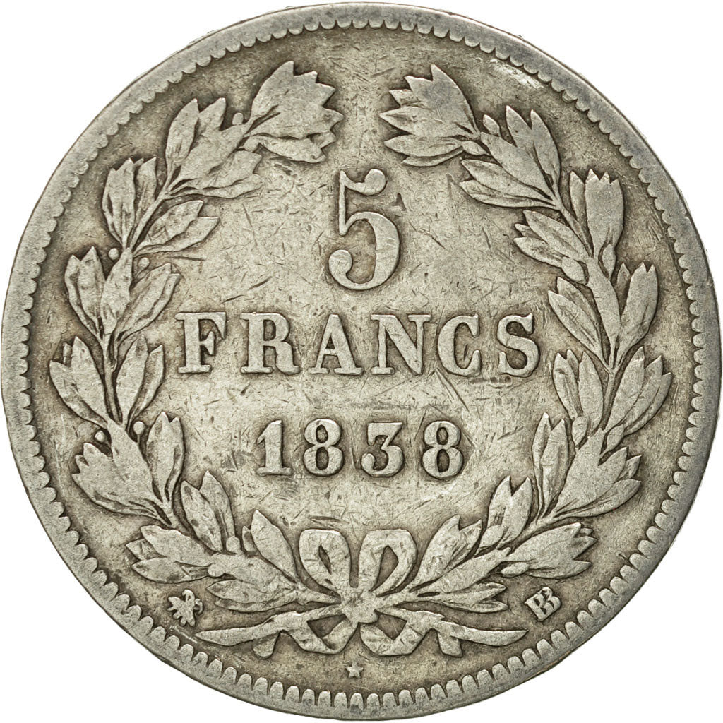 Coin, France, Louis-Philippe, 5 Francs, 1838, Strasbourg, VF(30-35), Silver