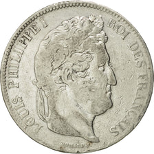 Moneda, Francia, Louis-Philippe, 5 Francs, 1839, Lyon, BC+, Plata, KM:749.4